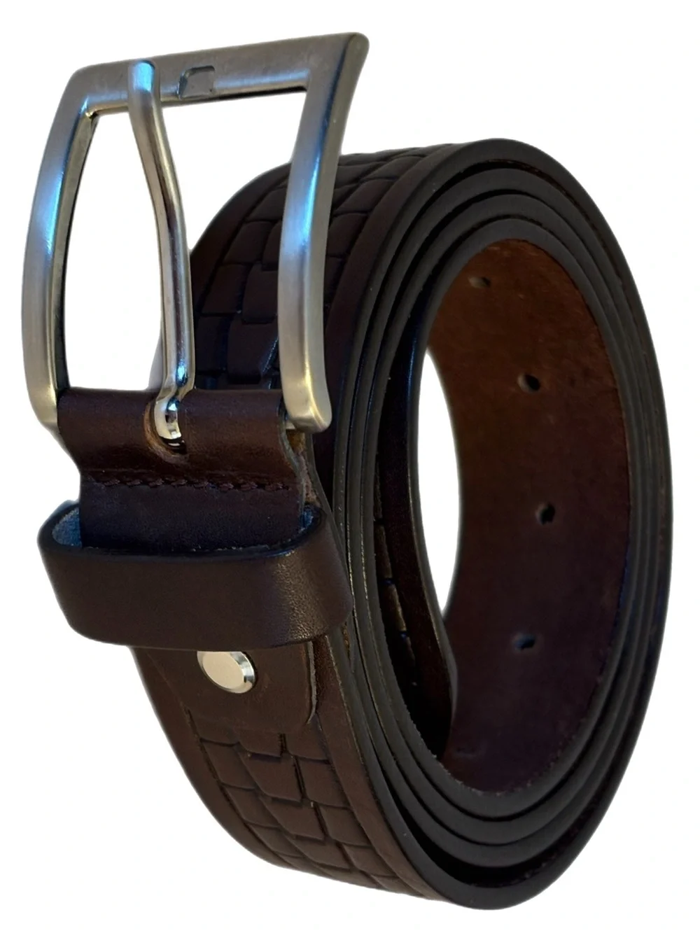 Fossil Belt Men’s Brown Raised Woven Leather with Silver Tone Buckle 35